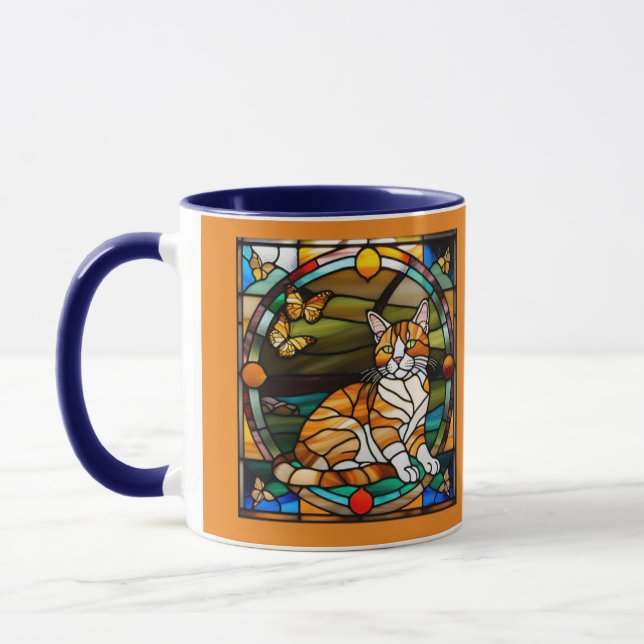 Hübscher orange getigerter Glas-Mug mit Buntglas-O Tasse (Links)