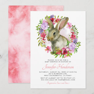 Hübscher Osterhase Hase Rosa Floral Baby Shower Einladung
