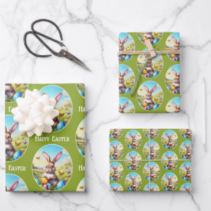 Hübscher Osterhase in Landschaft -  Geschenkpapier Set