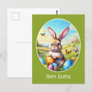 Hübscher Osterhase in Landschaft - Postkarte