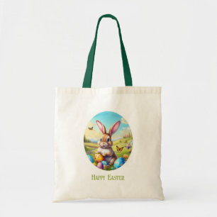 Hübscher Osterhase in Landschaft -  Tragetasche