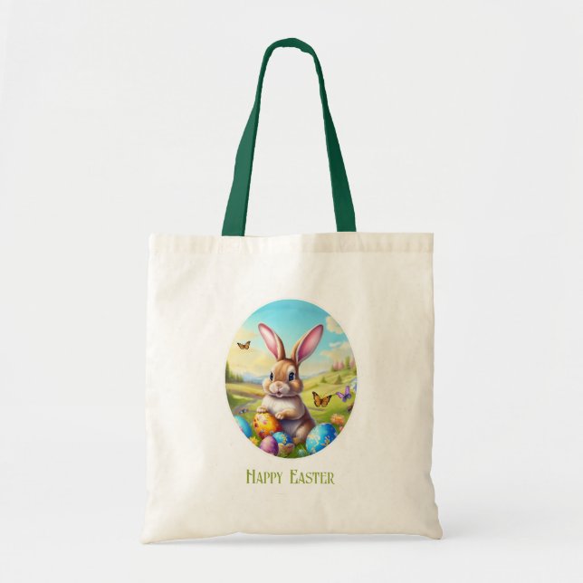 Hübscher Osterhase in Landschaft -  Tragetasche (Vorne)