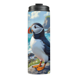 Hübscher Papageientaucher am Meeresstrand  Thermosbecher