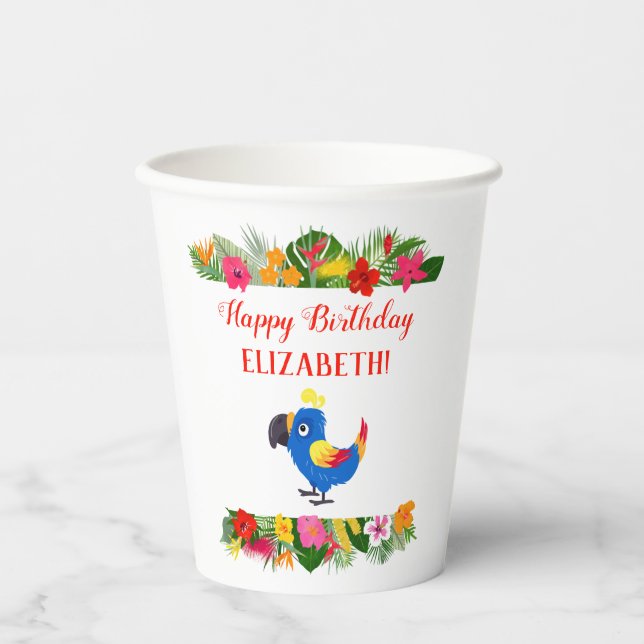 Hübscher Parrot Tropical Birthday Pappbecher (Vorderseite)