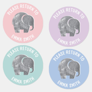 Hübscher Pastell Elephant Kinder Personalisierte K Kinderetiketten