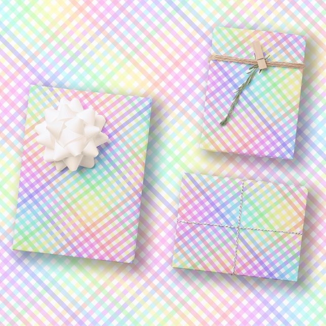 Hübscher Pastell Rainbow Karo Gingham Geschenkpapier Set (Von Creator hochgeladen)