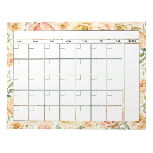 Hübscher Peach floral Monthly Planer-Kalender Notizblock (Vorderseite)