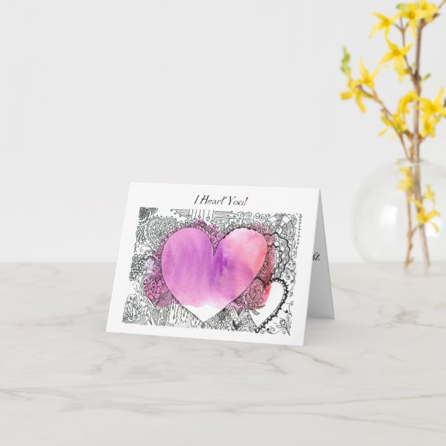 Hübscher Pen und Tinte und Aquarellfarbe Valentine Karte (Gelbe Blume)