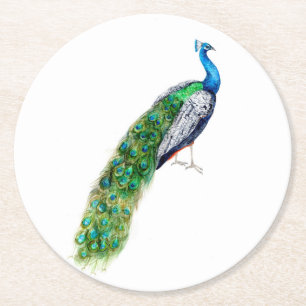Hübscher Pfau Runder Pappuntersetzer