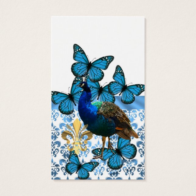Hübscher Pfau und blaue Schmetterlinge (Rückseite)
