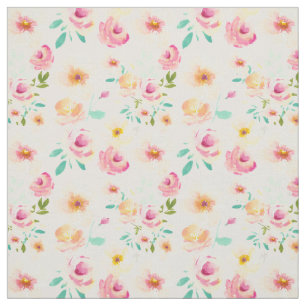 Hübscher Pfirsich-Rosa-GelbWatercolor mit Blumen Stoff
