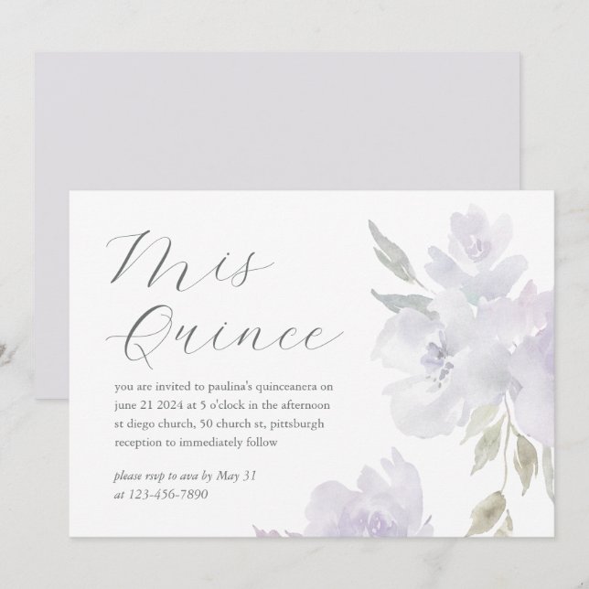 Hübscher Pflaume 15 Jahre Geburtstag Quinceañera Einladung (Vorne/Hinten)