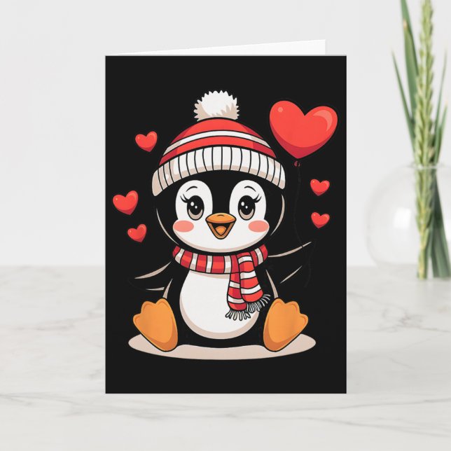 Hübscher Pinguin-Herzballon zum Valentinstag  Karte (Vorderseite)
