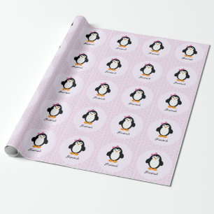 Hübscher Pinguin mit floralem Hintergrund Geschenkpapier