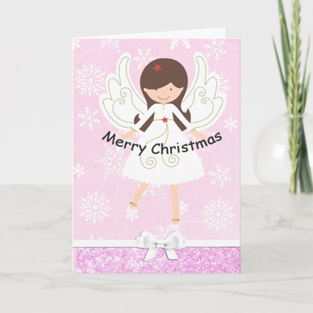 Hübscher Pink Angel & Snowflakes Weihnachtskarte Feiertagskarte (Vorderseite)