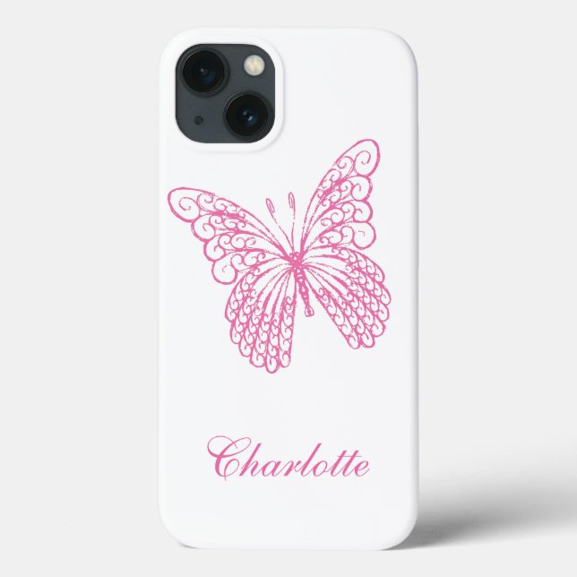 Hübscher Pink Butterfly iPhone Case (Rückseite)