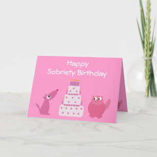 Hübscher Pink Dog, Cat & Birthday Cake Sobriety Ca Karte