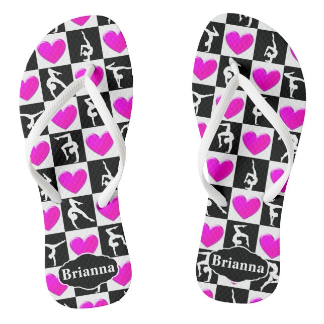 HÜBSCHER PINK HERZ PERSONALISIERT GYMNAST FLIP FLO FLIP FLOPS (Fußbett)