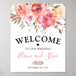 Hübscher Pink Lachs Begrüßung Hochzeit Poster