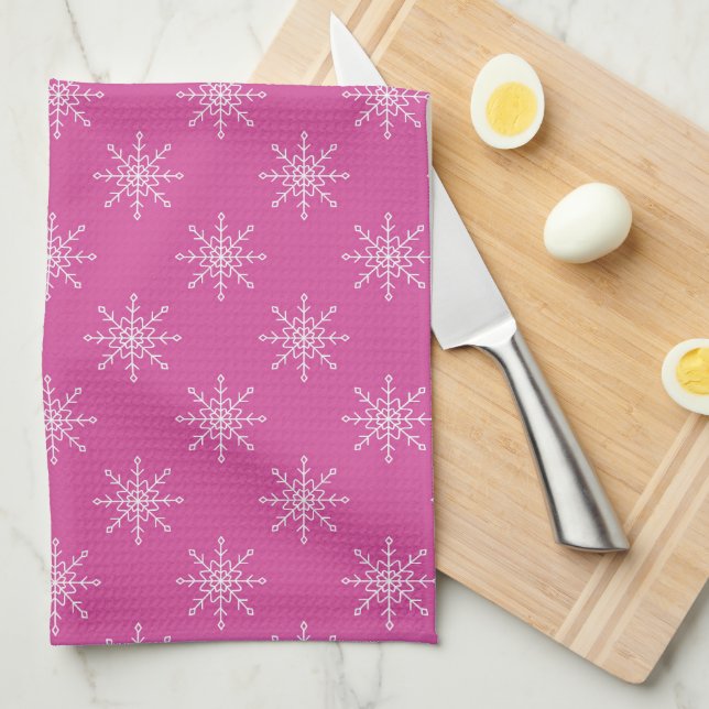 HÜBSCHER PINK MIT WEISSEN SCHNEEFELN GESCHIRRTUCH (Viertel Falte)
