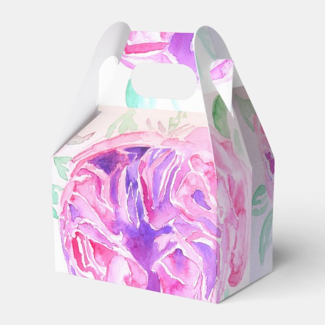 Hübscher Pink Rose Blumenstrauß Hochzeitstorte Geschenkschachtel (Vorderseite)