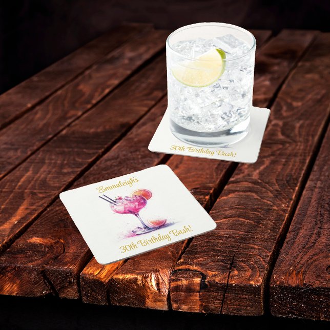 Hübscher Pink Themed Cocktail Geburtstag Rechteckiger Pappuntersetzer (Von Creator hochgeladen)