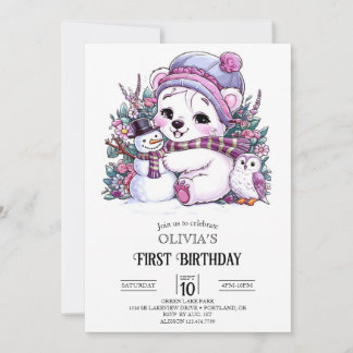 Hübscher Polarbär 1. Geburtstag digital Einladung