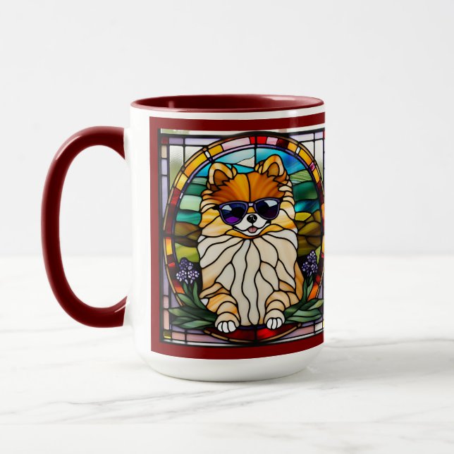 Hübscher Pomeranian-Buntglas-Kaffeebecher Tasse (Links)