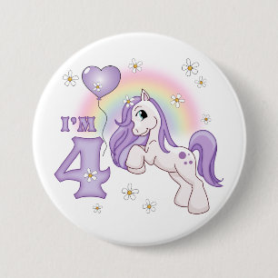 Hübscher Pony 4. Geburtstag Button