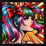 Hübscher Pop Art Comic Giro del Malcantone Poster<br><div class="desc">Farbenfrohe niedliche Pop Art Comic Mädchen mit Ferkeln und Bogen in ihren Haaren.</div>