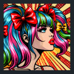 Hübscher Pop Art Comic Giro del Malcantone Poster<br><div class="desc">Farbenfrohe niedliche Pop Art Comic Mädchen mit Ferkeln und Bogen in ihren Haaren.</div>