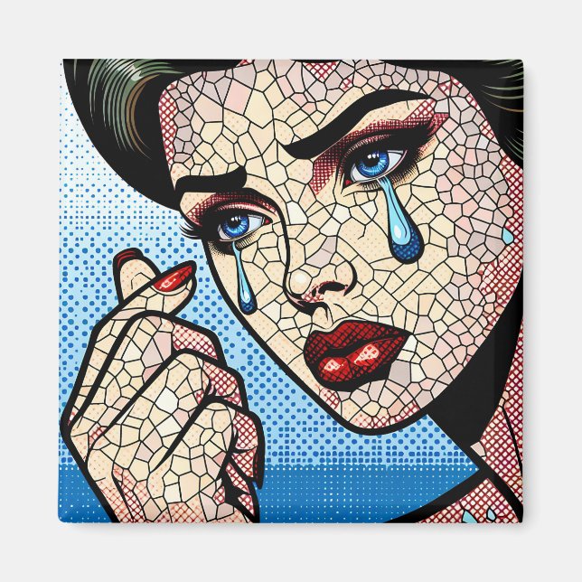 Hübscher Pop Art Comic Sad Woman with Tars Magnet (Vorne)
