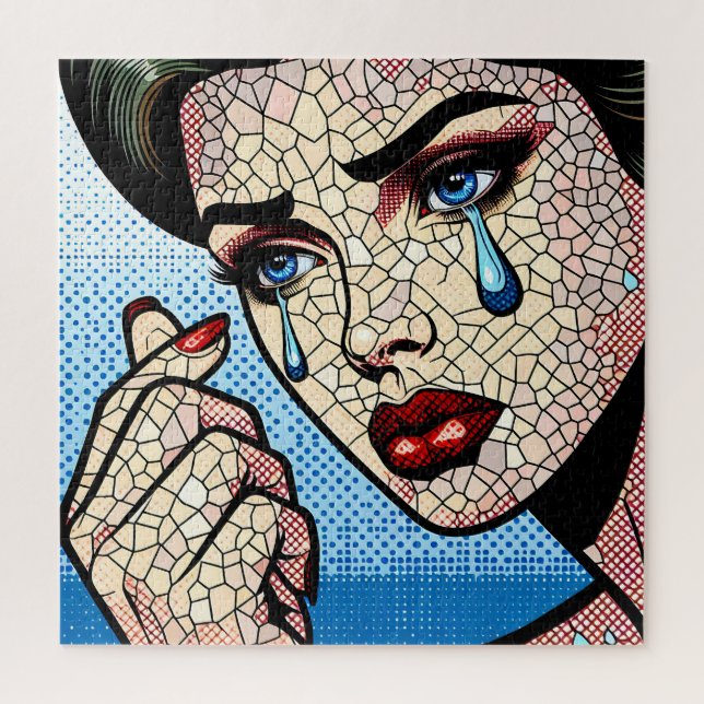 Hübscher Pop Art Comic Sad Woman with Tars Puzzle (Vertikal)