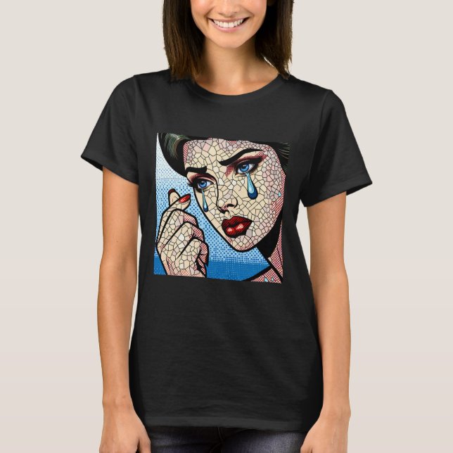 Hübscher Pop Art Comic Sad Woman with Tars T-Shirt (Vorderseite)