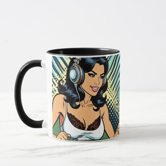 Hübscher Pop Art Deejay Jamming Tasse (Links)