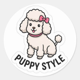 Hübscher Pudel-Sticker im Puppy-Style – Kawaii-Hun Runder Aufkleber