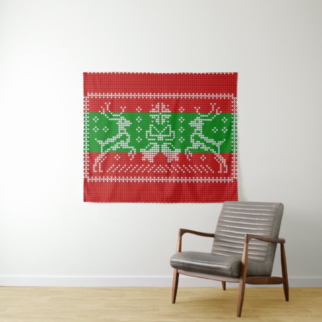 Hübscher Pullover Glocken Xmas Rentiere Krockett Wandteppich (Beispiel (Horizontal))