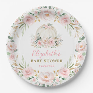 Hübscher Pumpkin Blush Pink Blumenkreide Baby Gir Pappteller