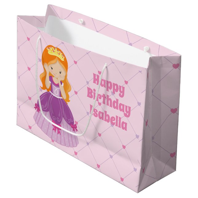 Hübscher Redhead Princess Pink Custom Girls Geburt Große Geschenktüte (Vorderseite Schrägansicht)