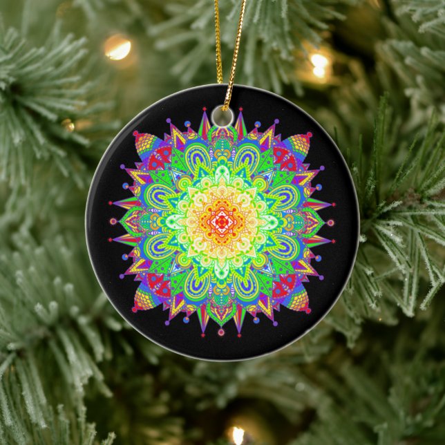 Hübscher Regenbogen Farbe Mandala Abstrakte Kunst Keramik Ornament (Baum)