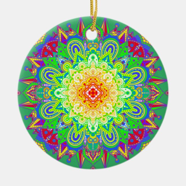 Hübscher Regenbogen Farbe Mandala Abstrakte Kunst Keramik Ornament (Vorne)