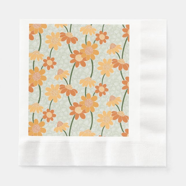 Hübscher Retro-Mutation der Blume der 1970er Jahre Serviette (Vorderseite)