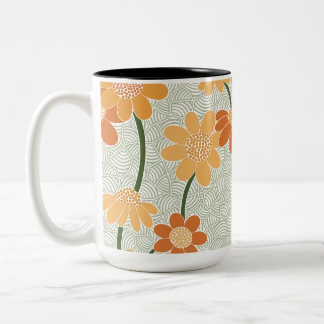 Hübscher Retro-Mutation der Blume der 1970er Jahre Zweifarbige Tasse (Links)