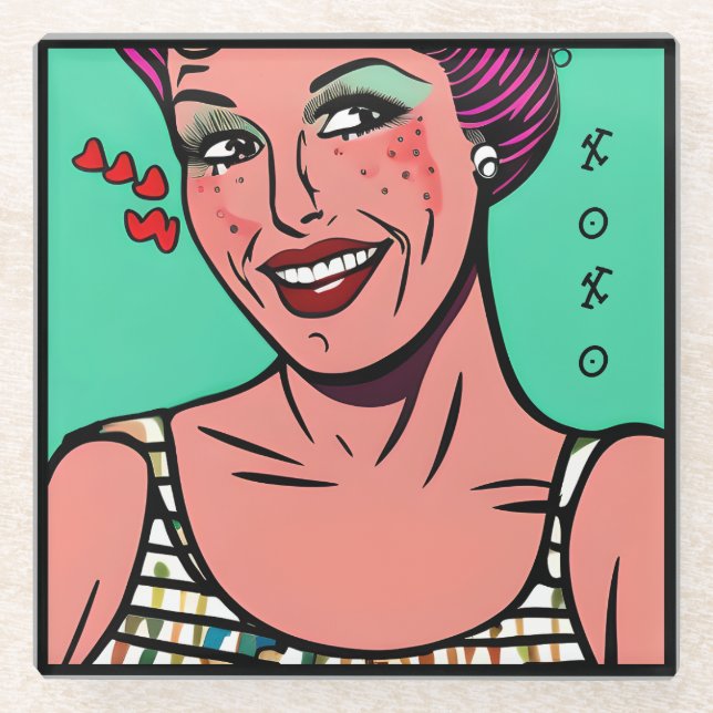 Hübscher Retro-Pop Art XOXO Glasuntersetzer (Vorderseite)