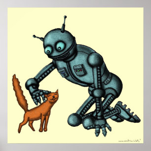 Hübscher Roboter und Katzenkunstposter Poster
