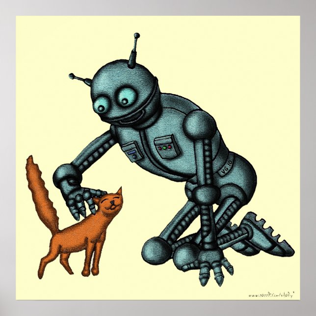 Hübscher Roboter und Katzenkunstposter Poster (Vorne)