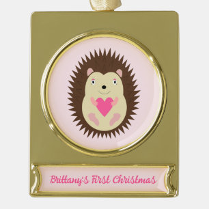 Hübscher rosa Baby-Mädchen-Igel individuell Banner-Ornament Gold