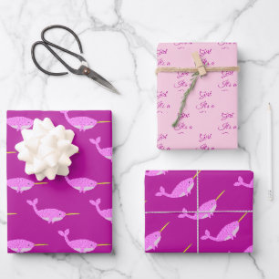 Hübscher Rosa Baby Mädchen Narwal Geschlecht Enthü Geschenkpapier Set