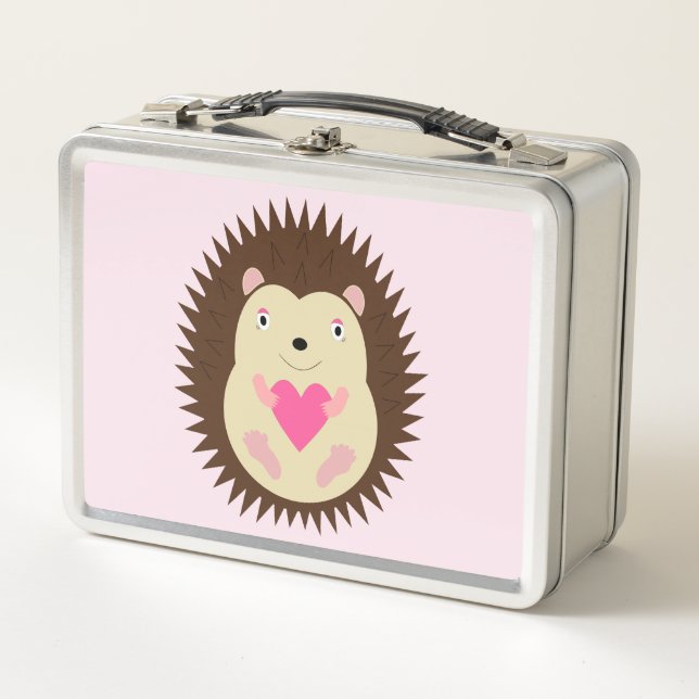 Hübscher rosa Babymädchen-Igel Metall Brotdose (Vorderseite)