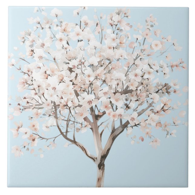 Hübscher rosa blühender Baum   Fliese (Vorderseite)
